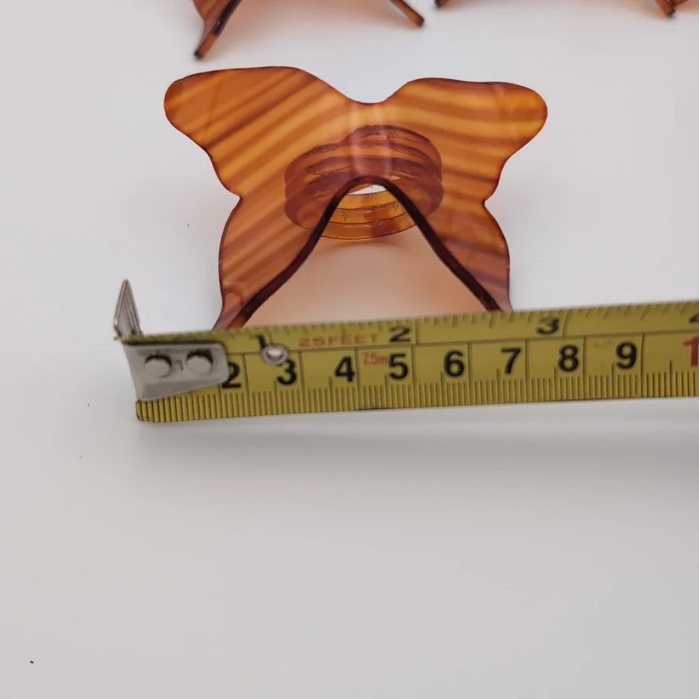 Vintage Acrylic Butterfly Napkin Rings Set 6 Amber Tortoiseshell Retro MCM